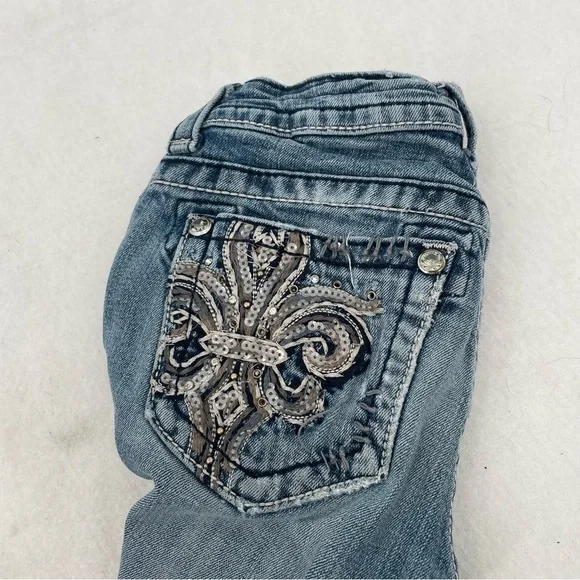 MISS ME JEANS Women’s JE534OB5X Boot Distressed knees embellished pockets sz 25 - Picture 5 of 14